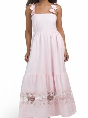 Solitaire Light Pink 3D Floral-strap Maxi Dress